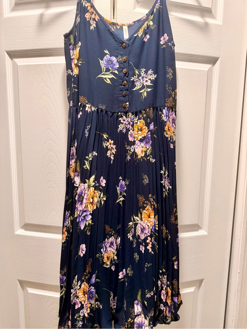 Xhilaration Navy Blue Floral Pleated Dress - Picture 4 of 5